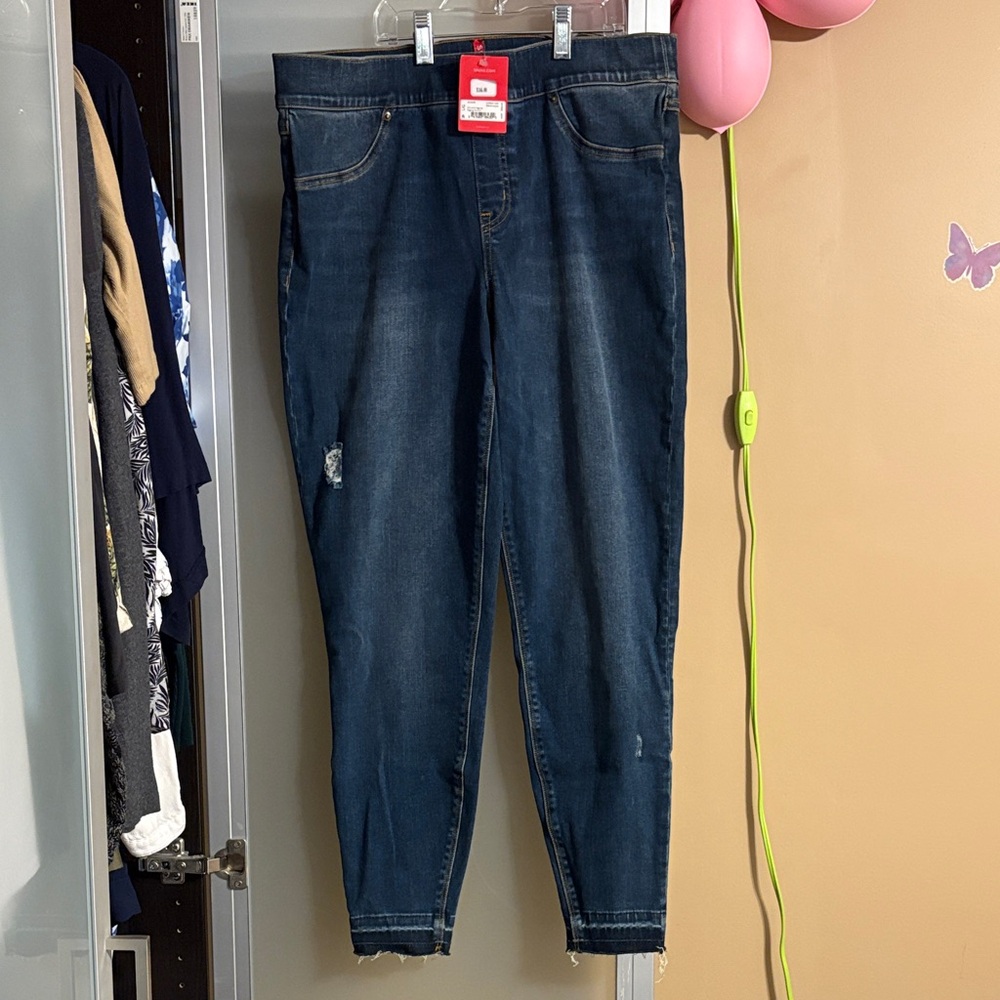 BNWT SPANX Ripped Distressed Leggings Women's Blue Jeans Medium Wash-Large size